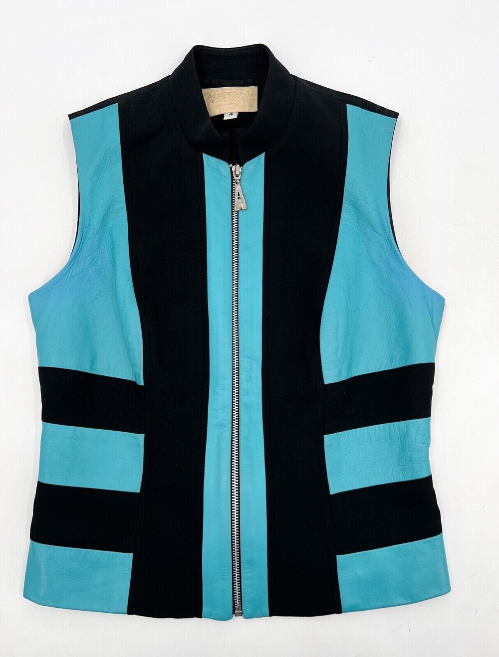 Vintage Alberto Makali Vest Womens 4 Blue Leather Zip Up Lined USA made